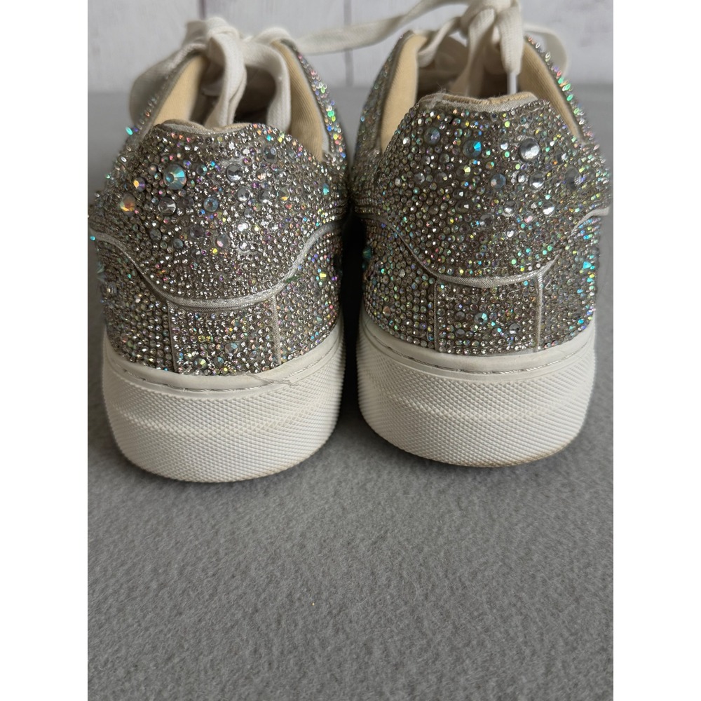 Betsey Johnson Sidny Rhinestone Platform Sneakers Silver Iridescent Sparkle 8.5 - Picture 7 of 10